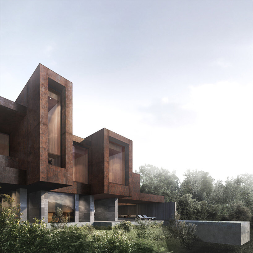 'not a hotel' unveils corten steel house by suppose design office perched on a hillside