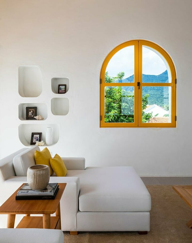 the interior maintains aesthetic harmony with the rest of the structure in a minimal and sophisticated design