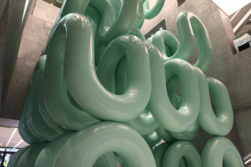 cyril lancelin’s giant inflatable ‘waterfall arches’ cascade at hyundai store in south korea