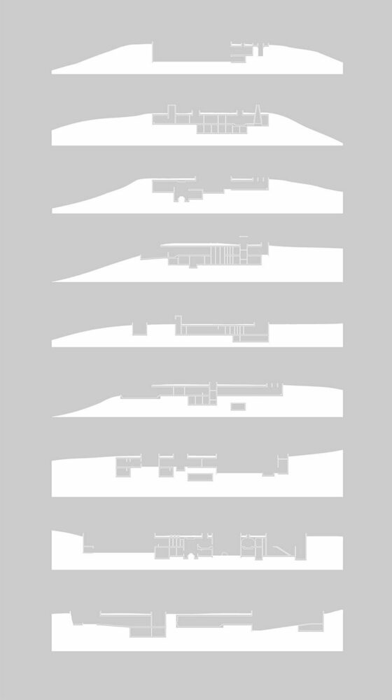 diagrammatic sections of the subterranean building showing its porosity