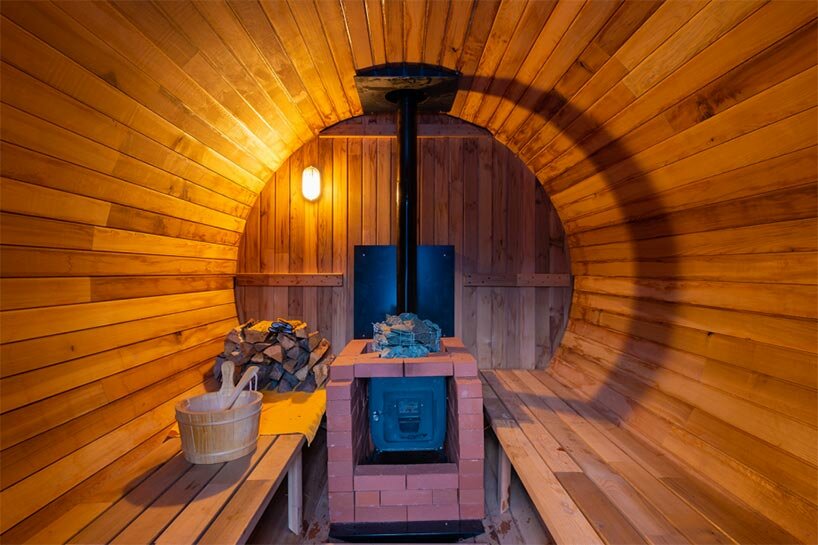enjoy the hot steam in a 100-year-old soy sauce barrel sauna in japanese glamping resort