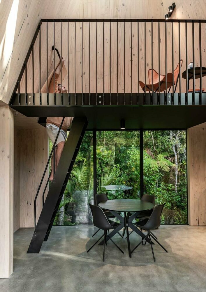 a mezzanine allows for extra living space and stargaze