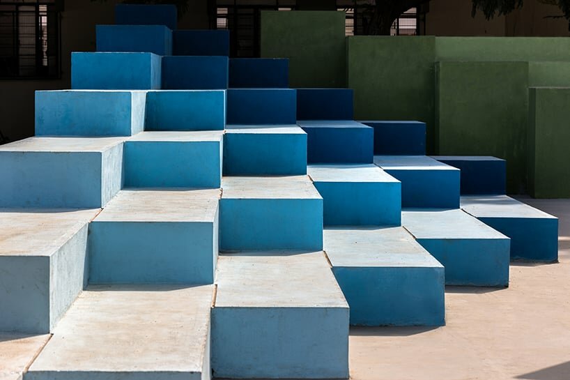 dynamic play of light and shadow on the gradient steps