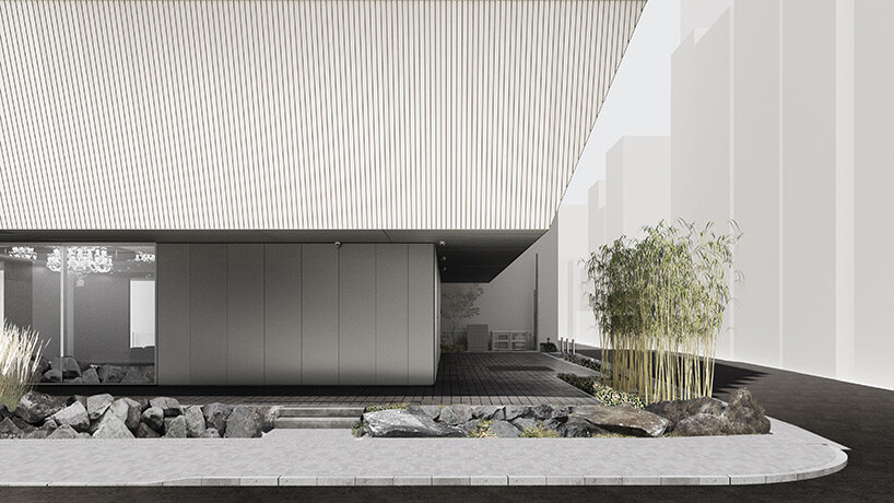 a 'spine' of slanted walls forms makoto yamaguchi's game production company headquarters in tokyo