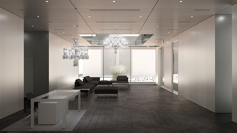 a 'spine' of slanted walls forms makoto yamaguchi's game production company headquarters in tokyo