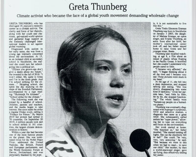 adam mcewen pens obituaries in memory of greta thunberg and dolly parton at gagosian