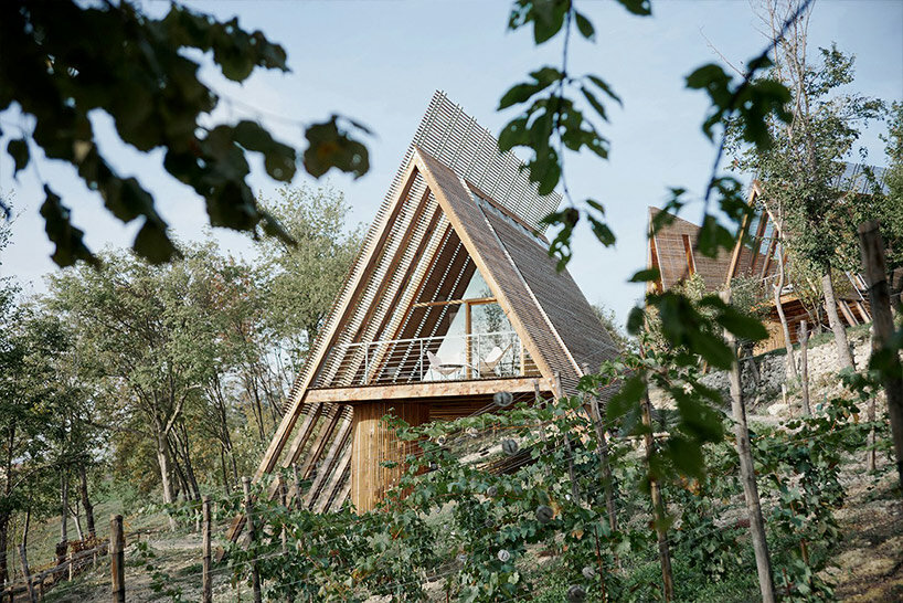 atelier LAVIT inserts eco wooden cabins into vineyards and woodlands of rural italy 