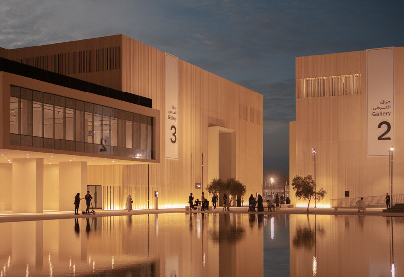 clusters of volumes & voids weave through airport terminal for islamic arts biennale complex in jeddah