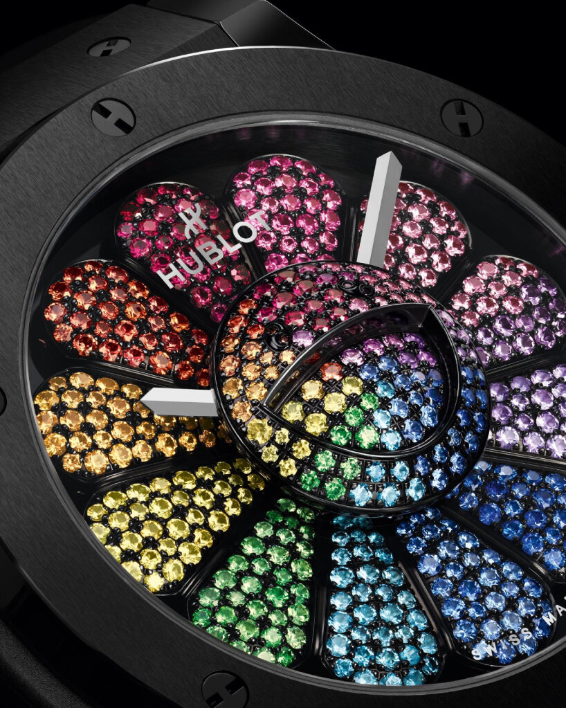 takashi murakami & hublot enclose jeweled smiling flower in 13 black  ceramic watches