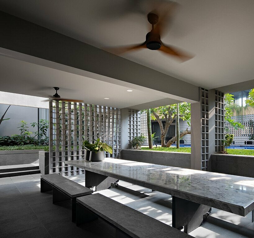 the sunken pavilion forms an open gathering space