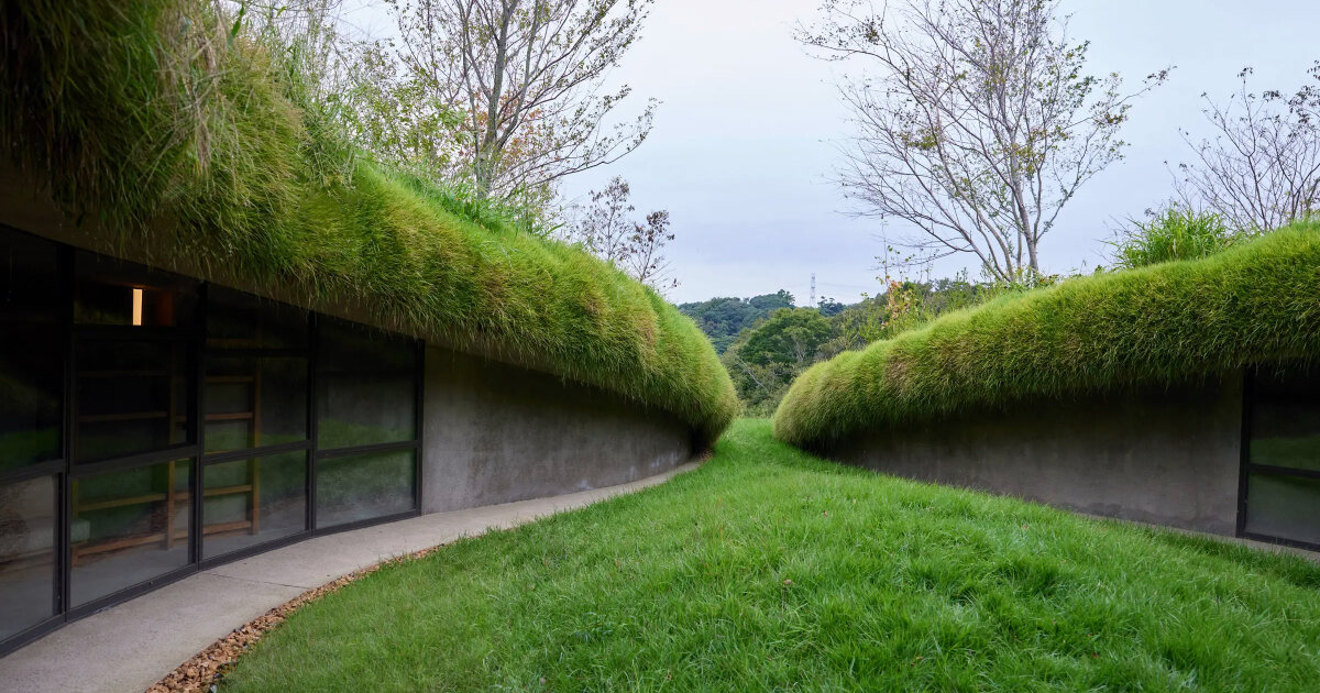 underground library in japan's kurkku fields invites bookworms in
