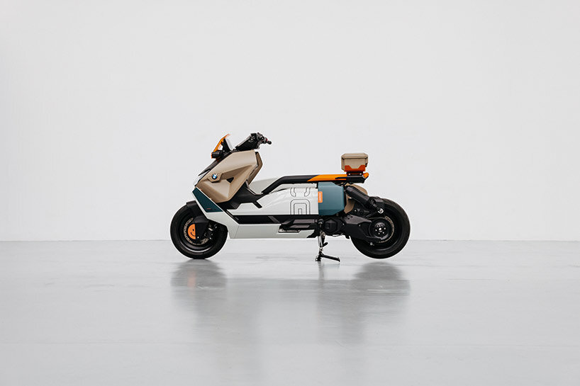 BMW CE 04 custom e-scooter comes with a surfboard rack and a smiley face