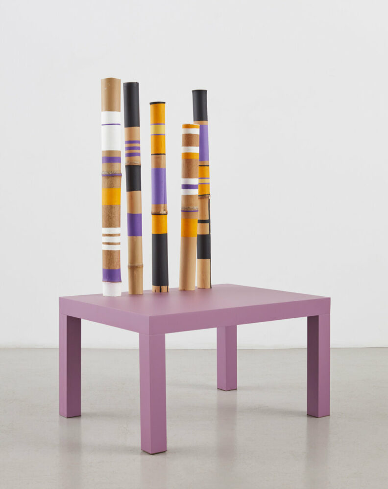 Andrea Branzi, Germinal Seat, 2022 | hand painted bamboo, painted aluminum | 48.75 x 31.5 x 23.75 inches / 124 x 80 x 60 cm