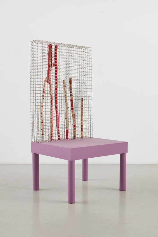 Andrea Branzi, Roots, 2022 | metal mesh, hand painted wood, painted aluminum | 54.25 x 23.75 x 26.5 inches / 138 x 60 x 67 cm