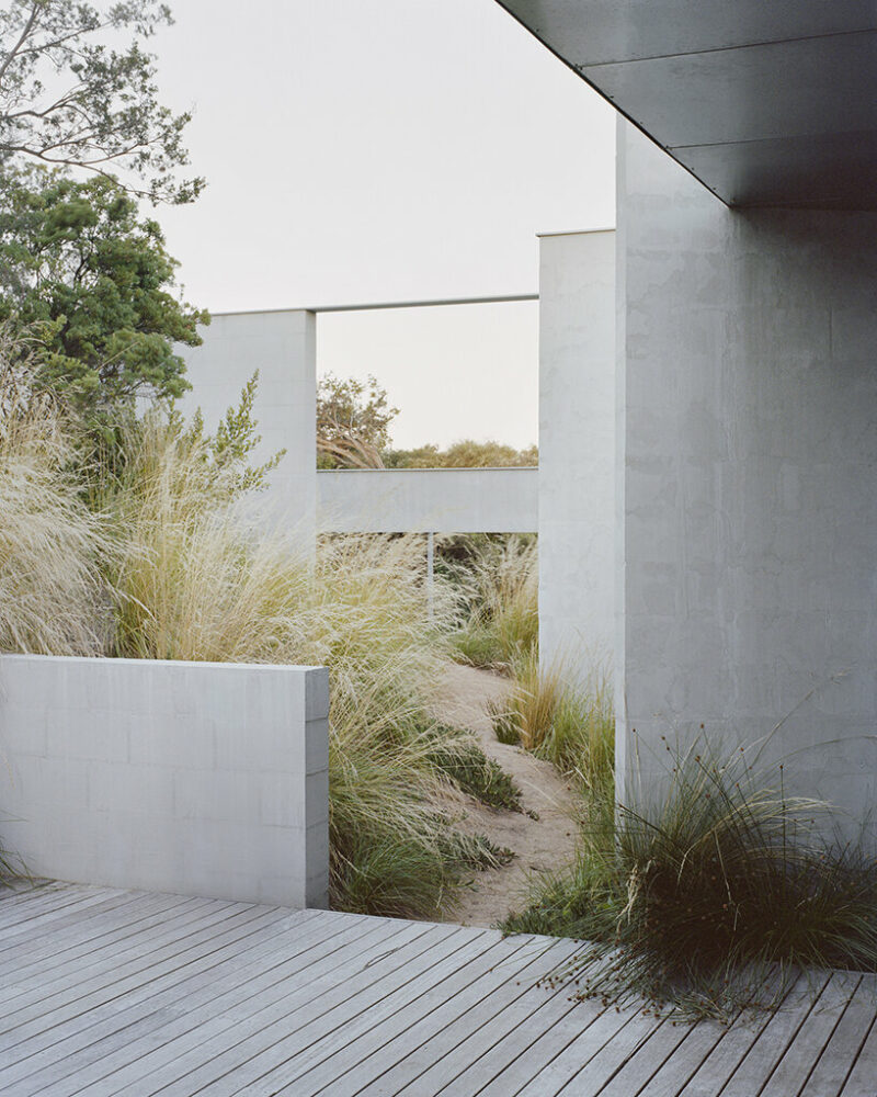 masonry blade walls & a floating timber volume compose ‘peninsula house’ in australia
