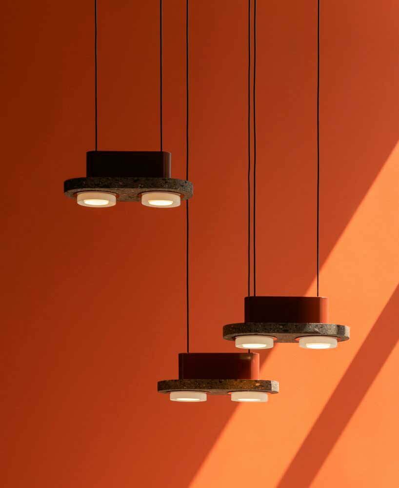 minerals and volcanic debris compose a series of light sculptures by studio davidpompa