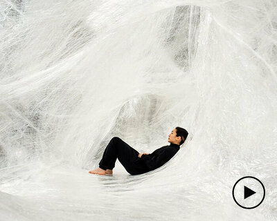 A+E lab & numen/for use stretch giant cocoon-like installation across historic dockyard chatham