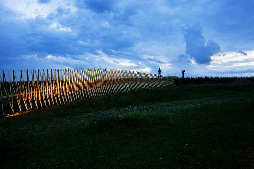 students from around the world build temporary pavilions for hello wood's art camp