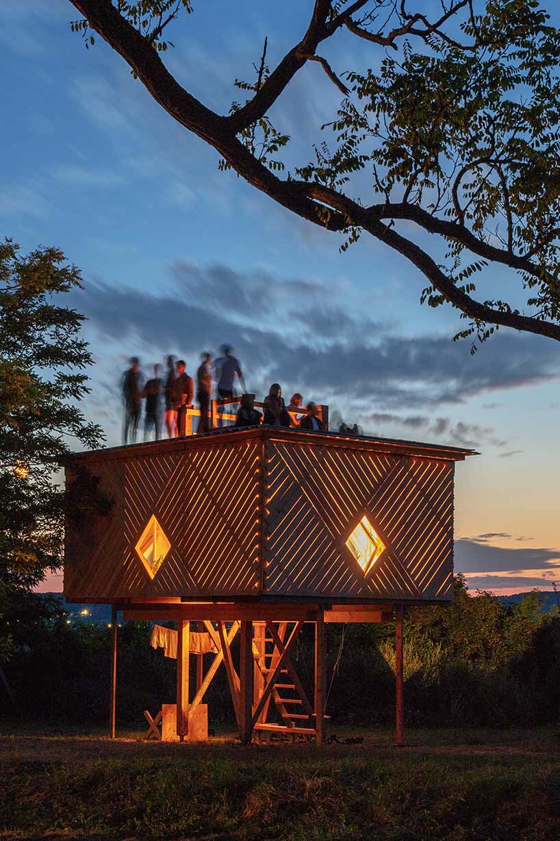 students from around the world build temporary pavilions for hello wood's art camp