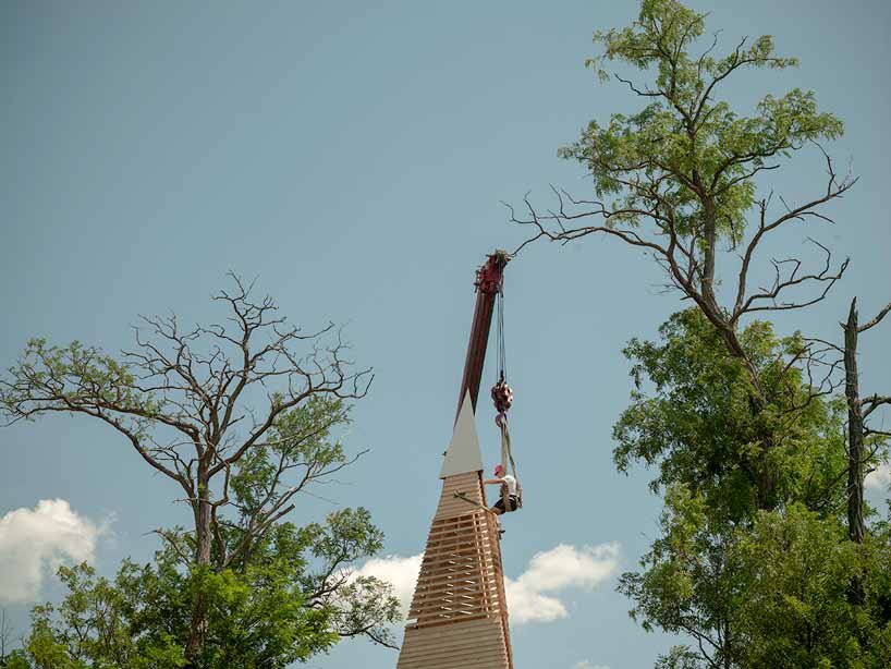 students from around the world build temporary pavilions for hello wood's art camp