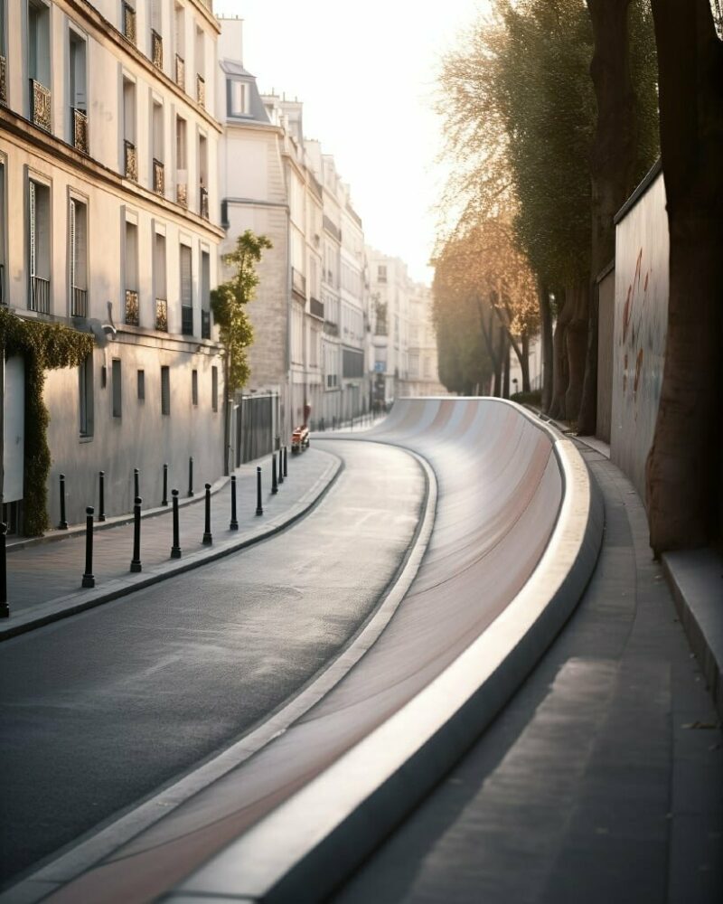 sweeping AI-generated skateparks emerge from the iconic parisian cityscape