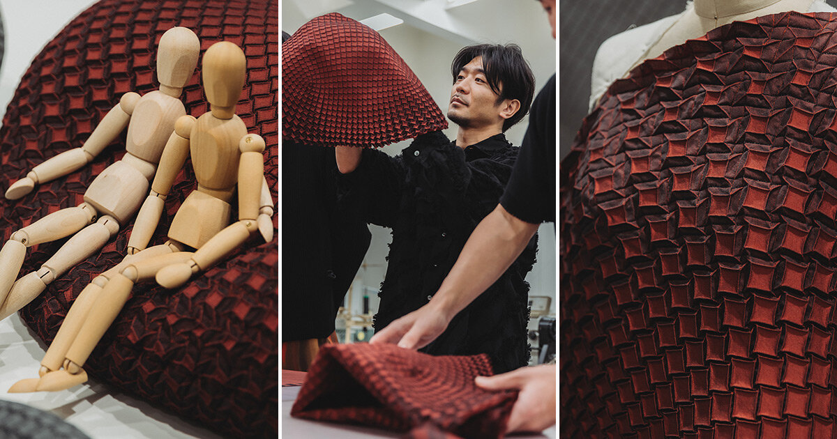 issey miyake & nature architects model fabric that takes 3D weave 