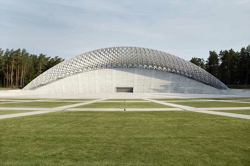 mežaparks open-air stage in latvia is a silver grove among a natural forest