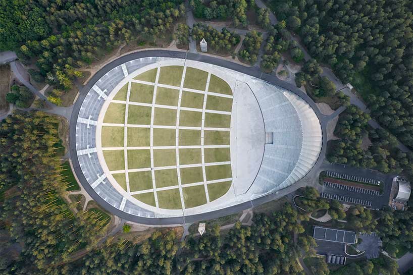 mežaparks open-air stage in latvia is a silver grove among a natural forest