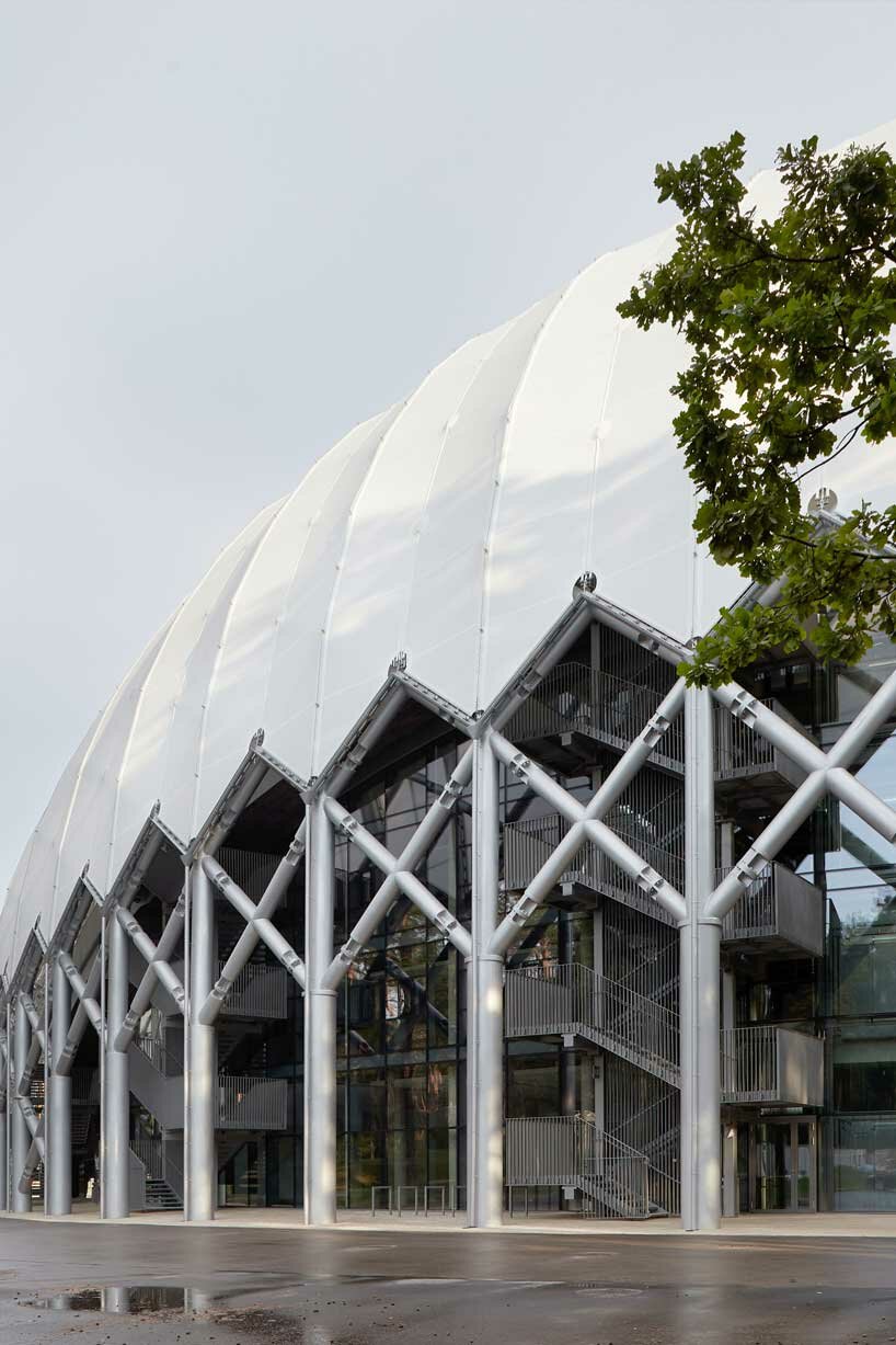 mežaparks open-air stage in latvia is a silver grove among a natural forest