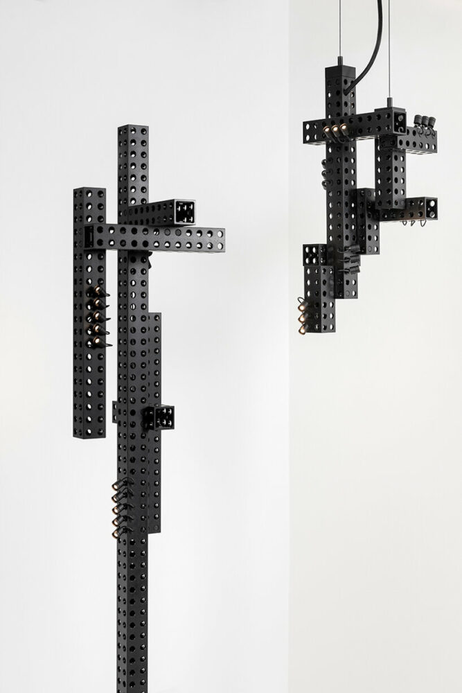 interview: konstantin grcic shapes measuring jigs into ‘transformers’ lamps for galerie kreo