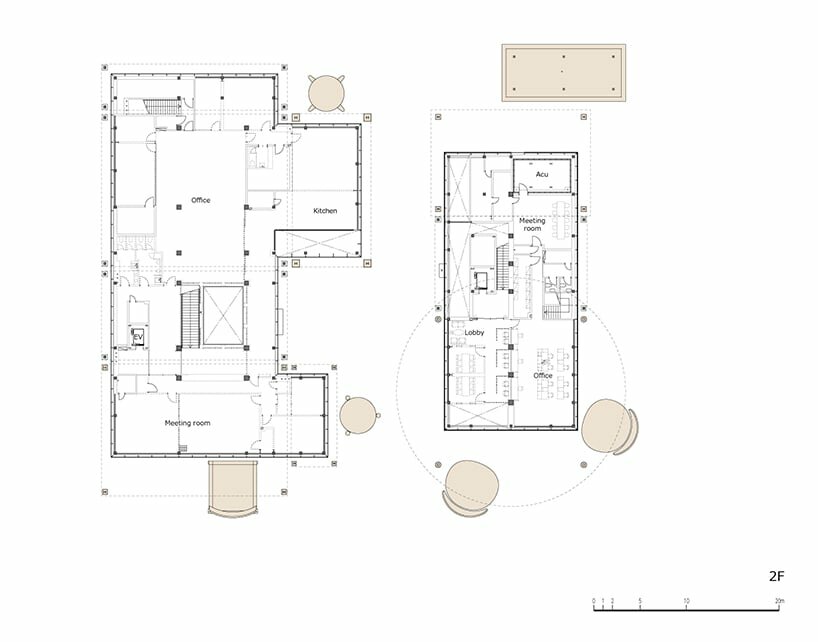 giant set of chairs and table shelters nikken sekkei’s mixed-use ‘sweets bank’ in japan
