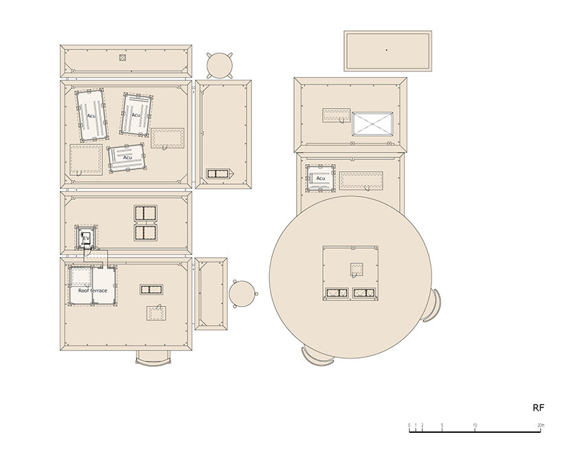 giant set of chairs and table shelters nikken sekkei’s mixed-use ‘sweets bank’ in japan