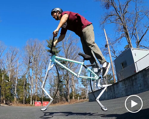 pogo stick and bicycle in one: BMX riders build a wheel-free bouncing bike that jumps high