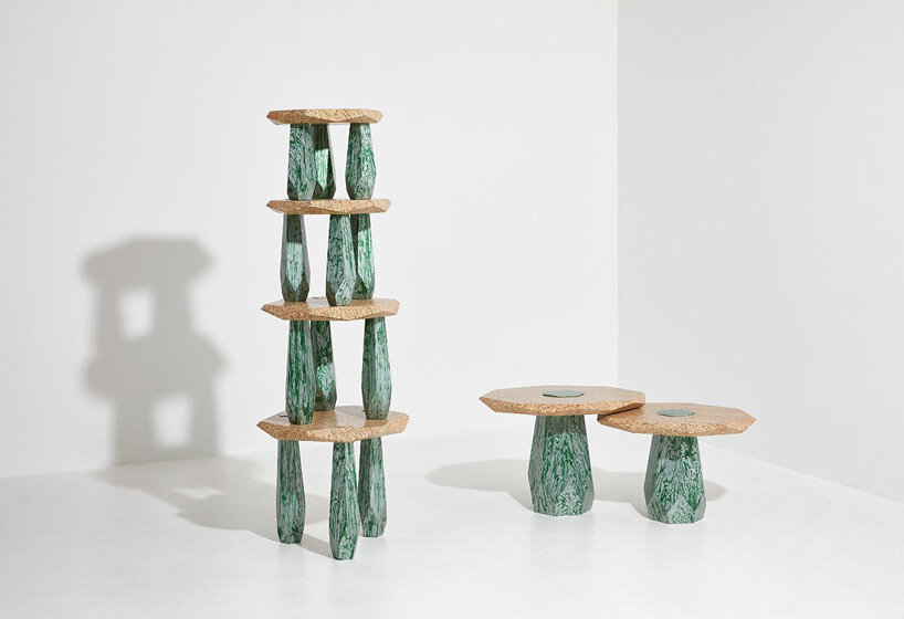 weonrhee repurposes construction wood waste into stacked tables inspired by architecture