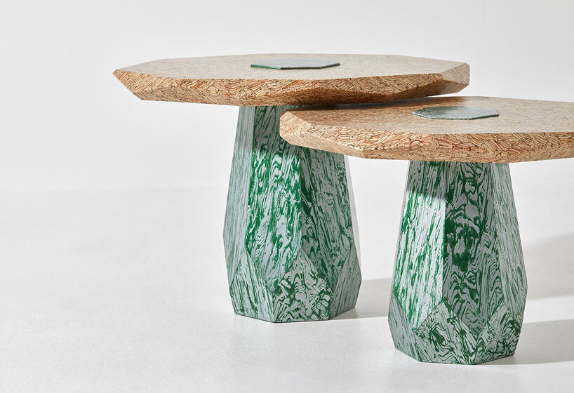 weonrhee repurposes construction wood waste into stacked tables inspired by architecture