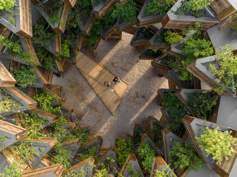 hello wood stacks triangular lush pots for garden of communities installation