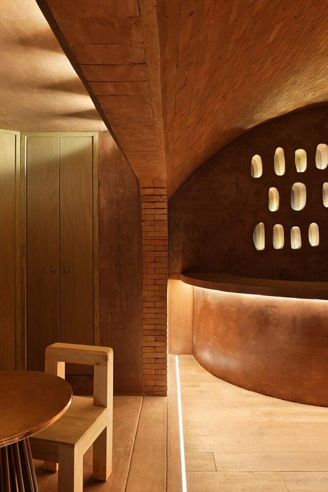 ‘el maguey’ mexican mezcal bar is designed with an earthy, underground atmosphere