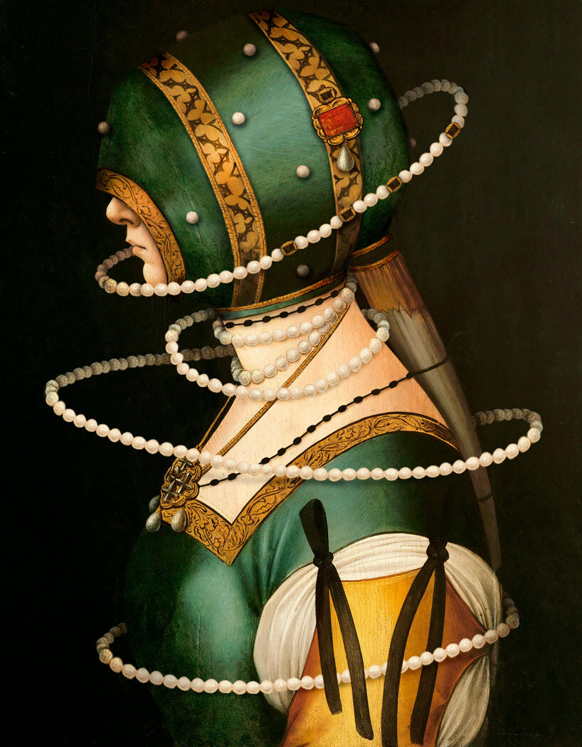 volker hermes' hidden portraits explore historical fashion through modified antique paintings