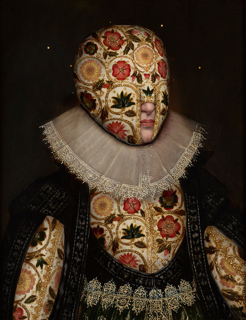 volker hermes' hidden portraits explore historical fashion through modified antique paintings