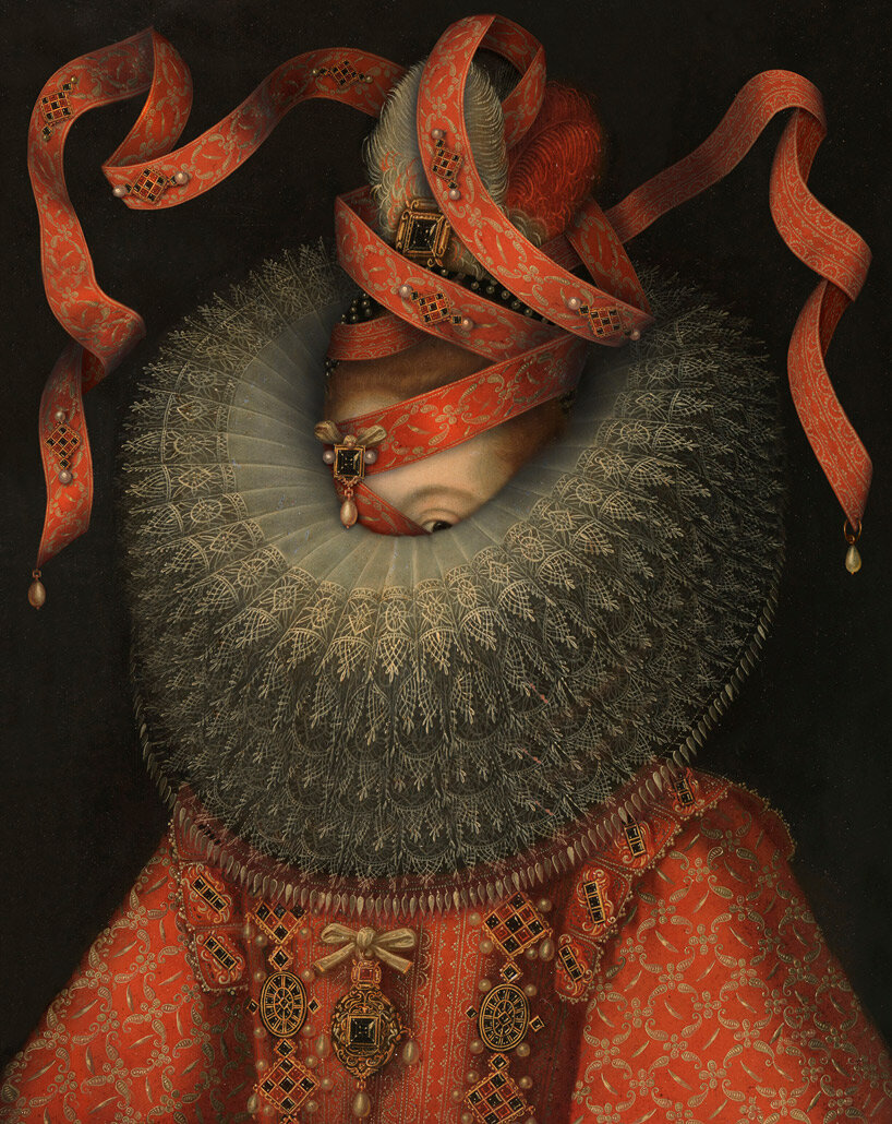 volker hermes' hidden portraits explore historical fashion through modified antique paintings