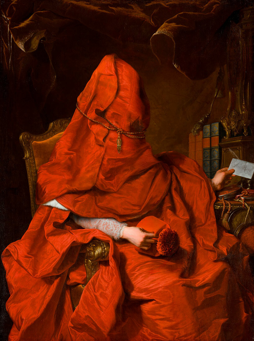 volker hermes' hidden portraits explore historical fashion through modified antique paintings