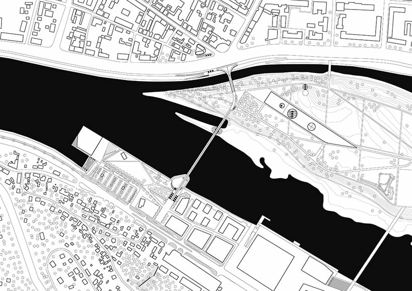 winding pedestrian ‘bridge-plaza’ converges historic lithuanian city center with public park