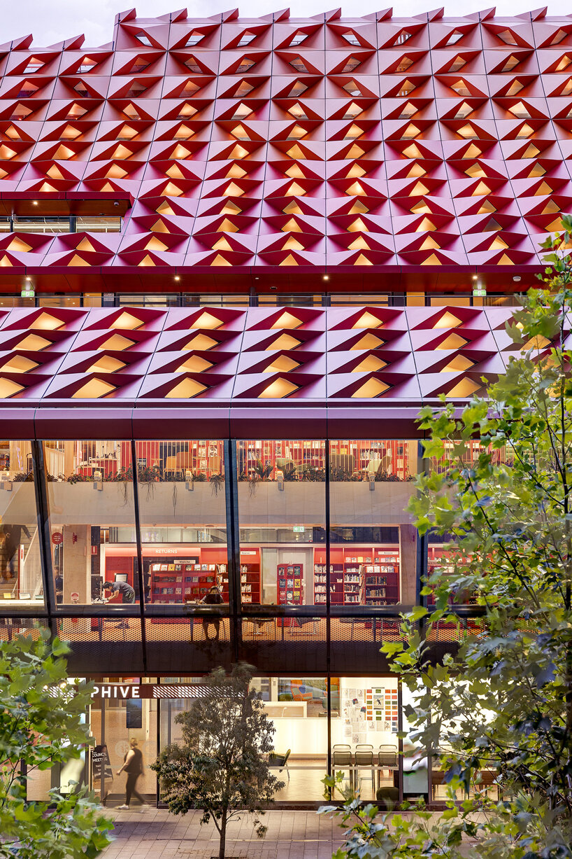 manuelle gautrand's tessellated roof drapes over phive civic center in parramatta, sydney 