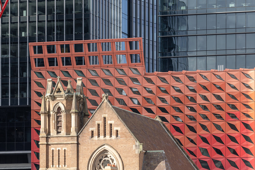 manuelle gautrand's tessellated roof drapes over phive civic center in parramatta, sydney 