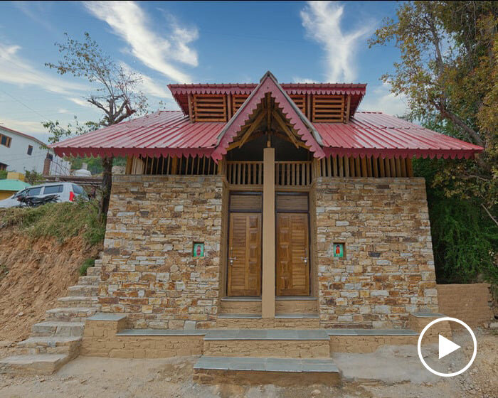 local bamboo, stonework, and craftsmanship shape hybrid public toilet in india