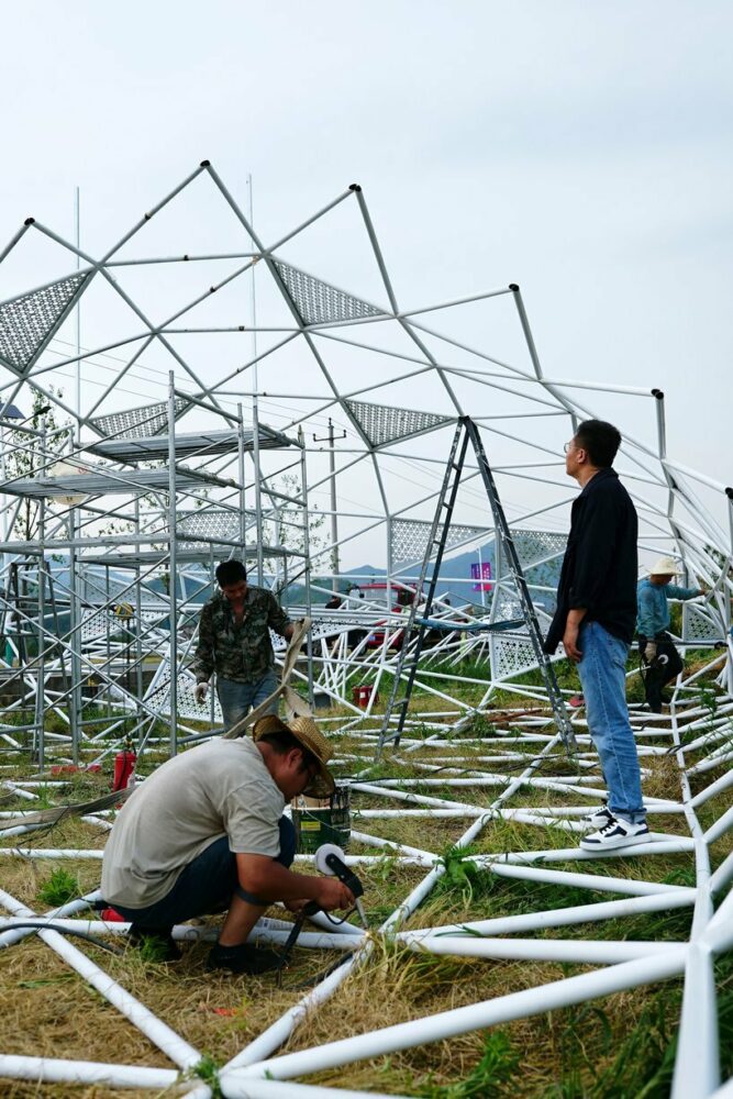 the structure as it is being constructed on site