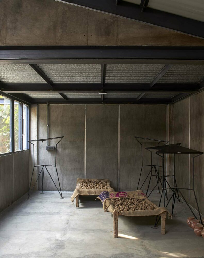 studio array wraps new dehli artist residency ‘farm 8’ in screens of woven bamboo