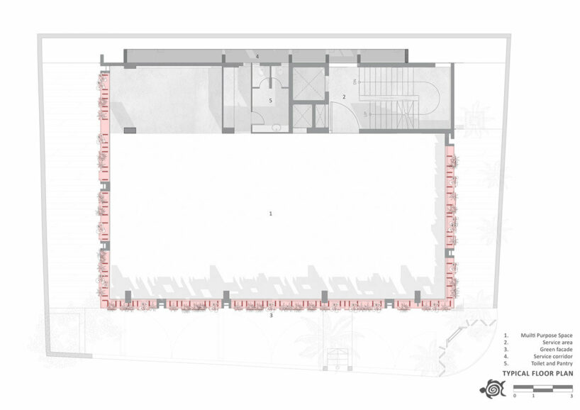 shared workspaces in india are wrapped in a living facade of stone planters