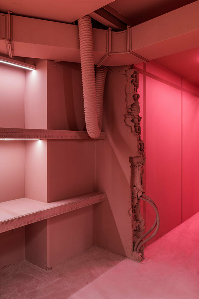 vibrant shades of pink clad paris texas showroom by studioboom in milan