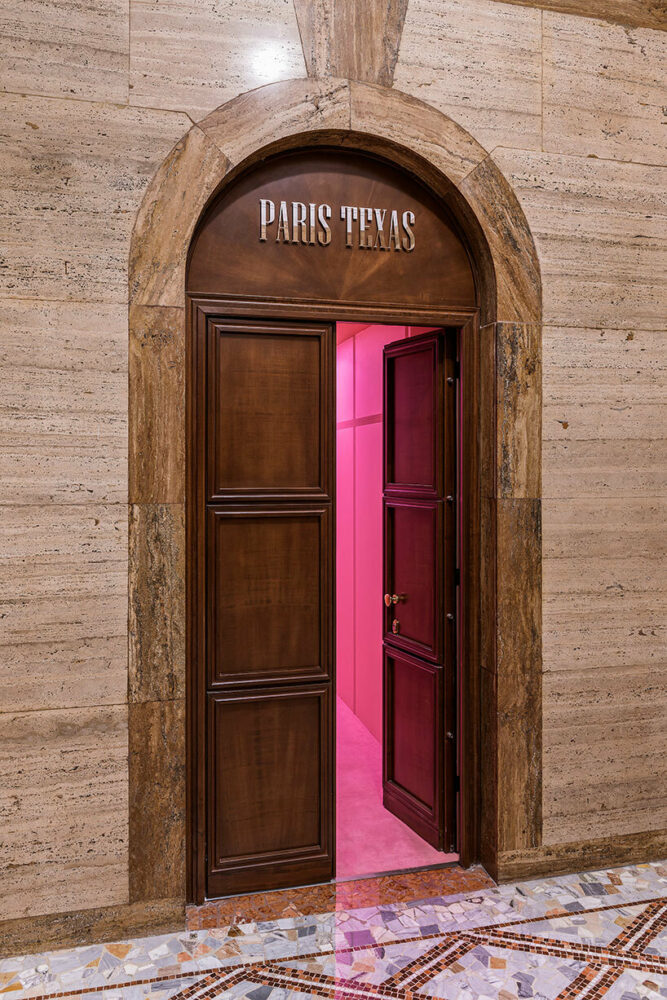 vibrant shades of pink clad paris texas showroom by studioboom in milan